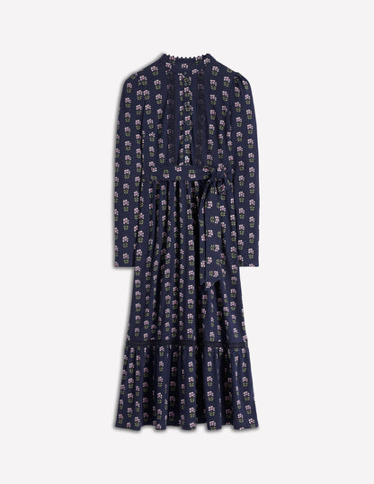 Edwina Jersey-Hemdblusenkleid-Französisch-Marineblau, Holzblock Blume-5