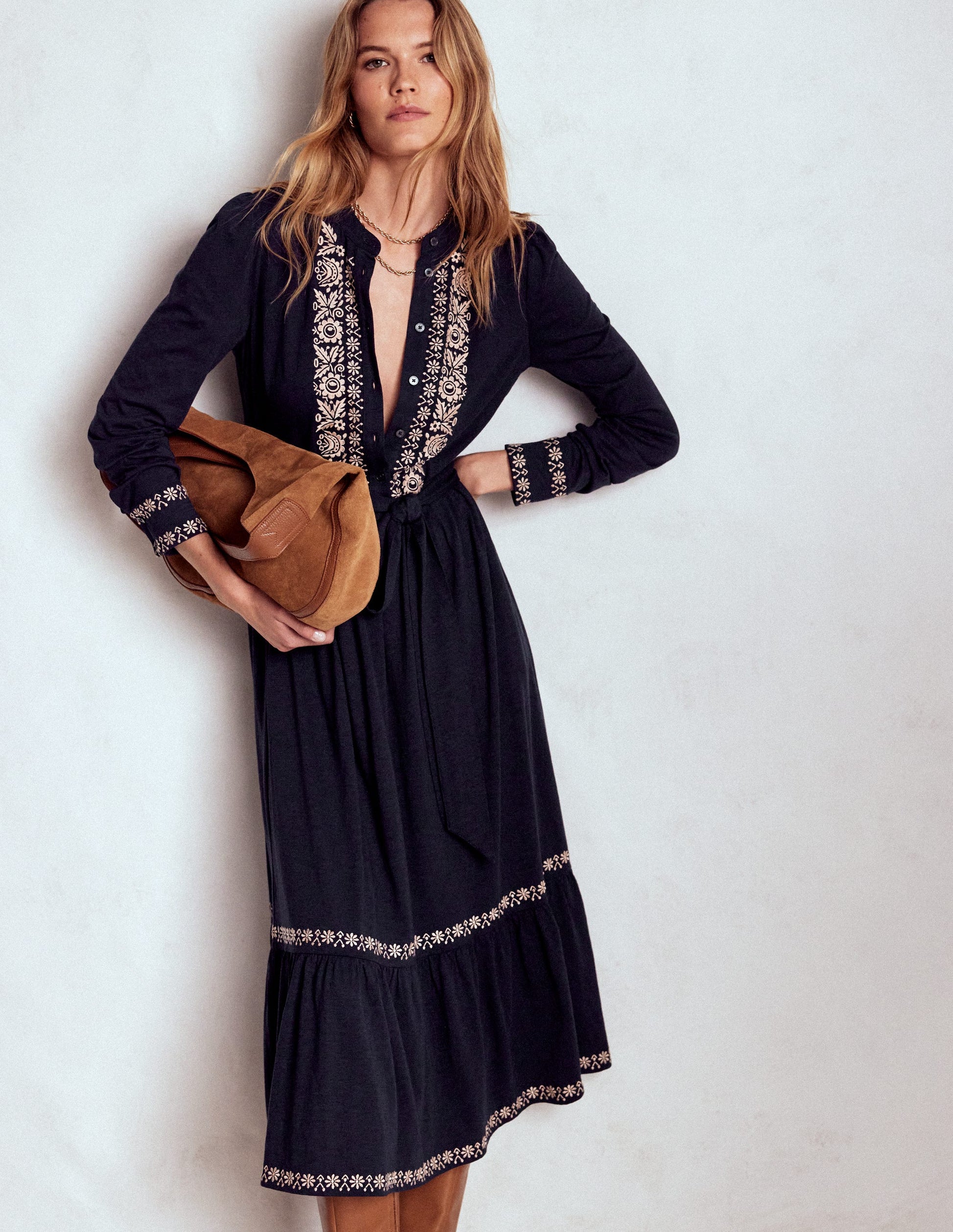 Edwina Jersey-Hemdblusenkleid-Marineblau-5