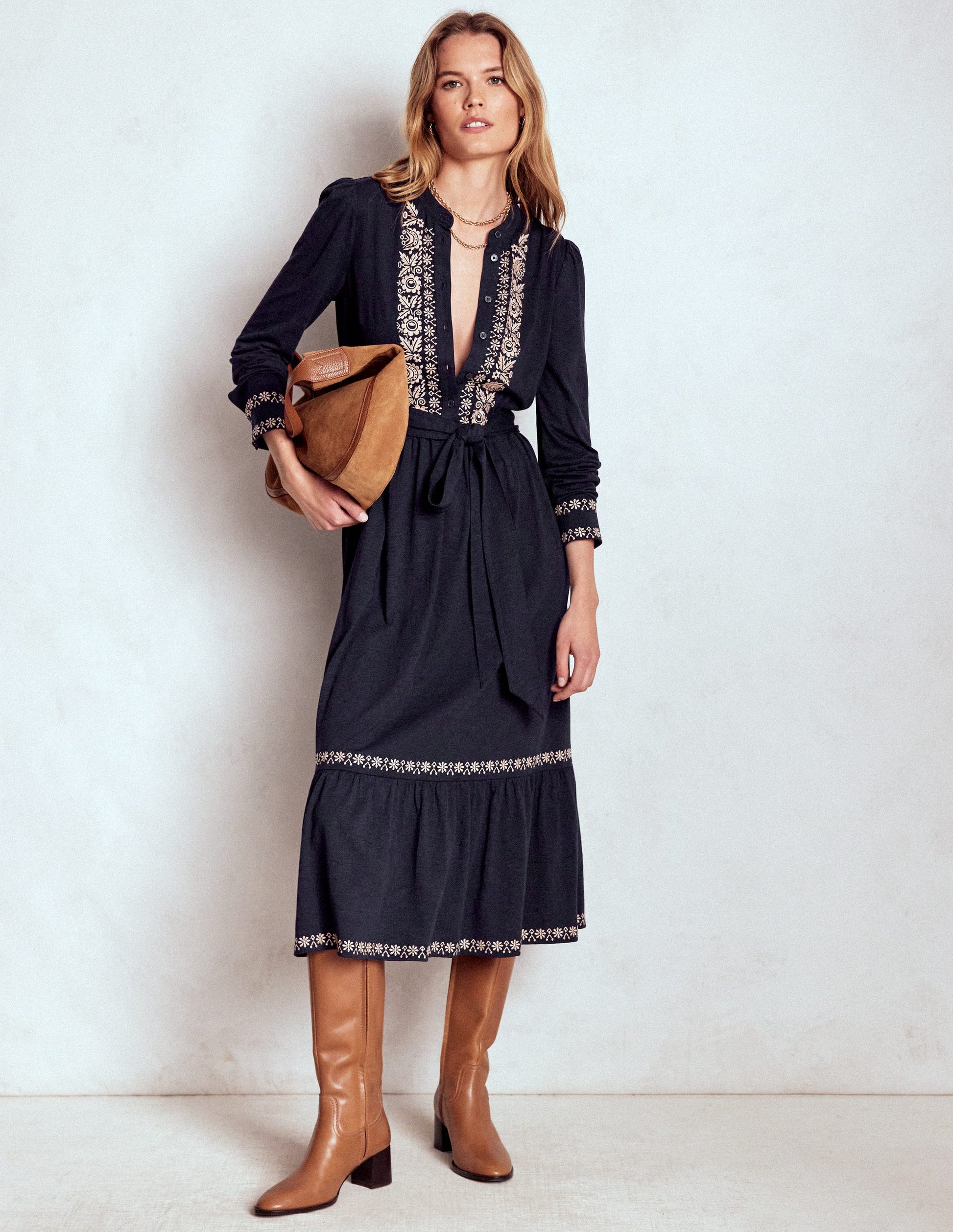 Edwina Jersey-Hemdblusenkleid-Marineblau-6