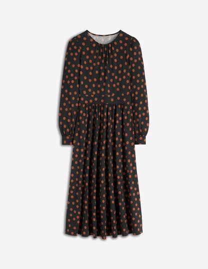 Alexandra Jersey-Midikleid-Schwarz, Tupfen in Schildpattoptik-6