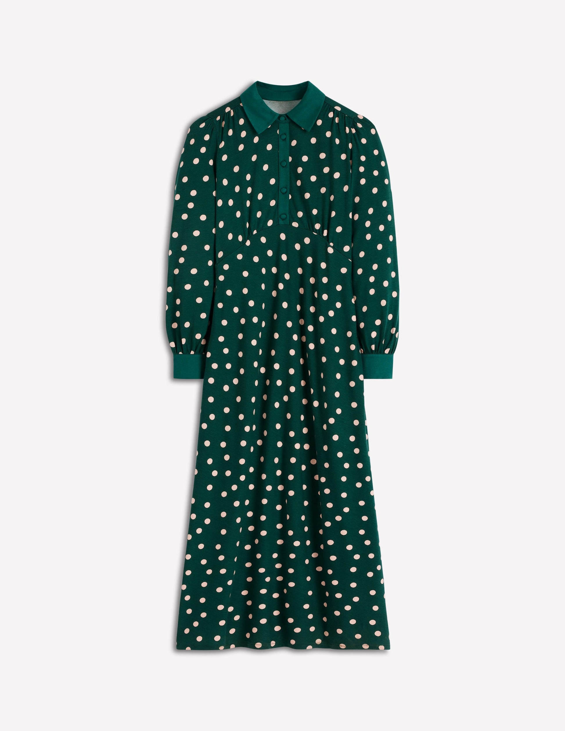 Hemdblusenkleid mit Empire-Taille-Smaragdgrün, Gemalte Tupfen-7