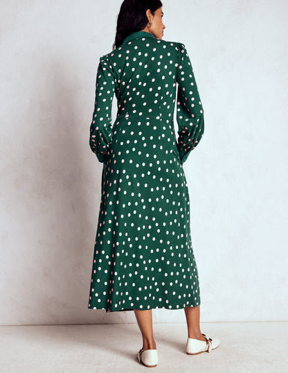 Hemdblusenkleid mit Empire-Taille-Smaragdgrün, Gemalte Tupfen-4