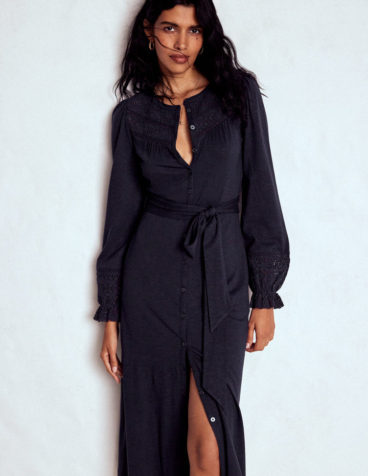 Pippa Jerseykleid mit Lochstickerei-Marineblau