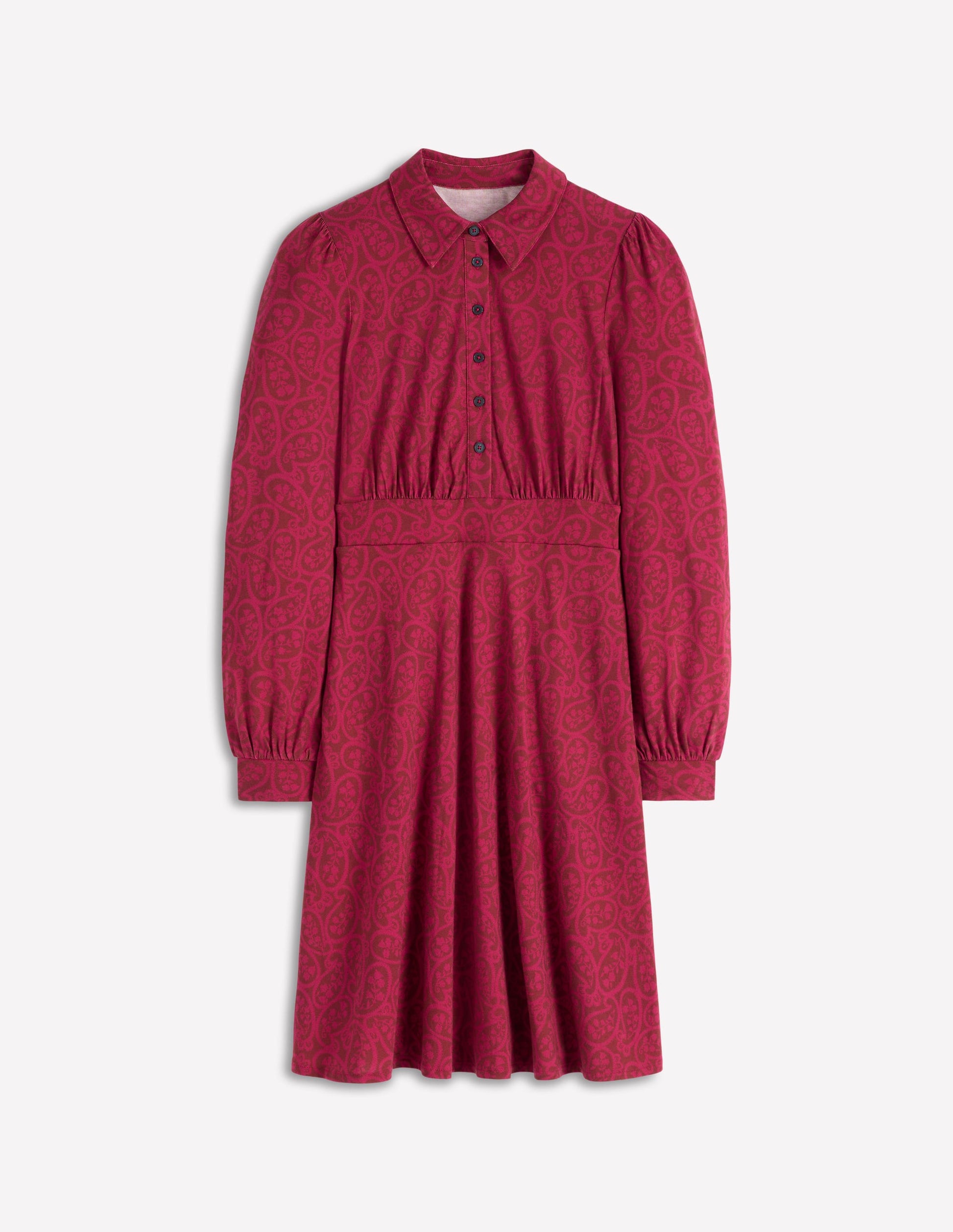 Orla Kurzes Jersey-Hemdblusenkleid-Kastanienbraun, Blühend Paisley-5