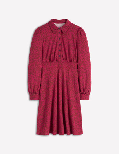 Orla Kurzes Jersey-Hemdblusenkleid-Kastanienbraun, Blühend Paisley-5
