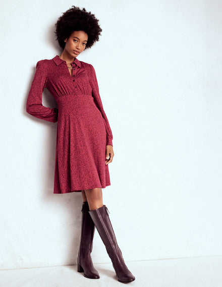 Orla Kurzes Jersey-Hemdblusenkleid-Kastanienbraun, Blühend Paisley