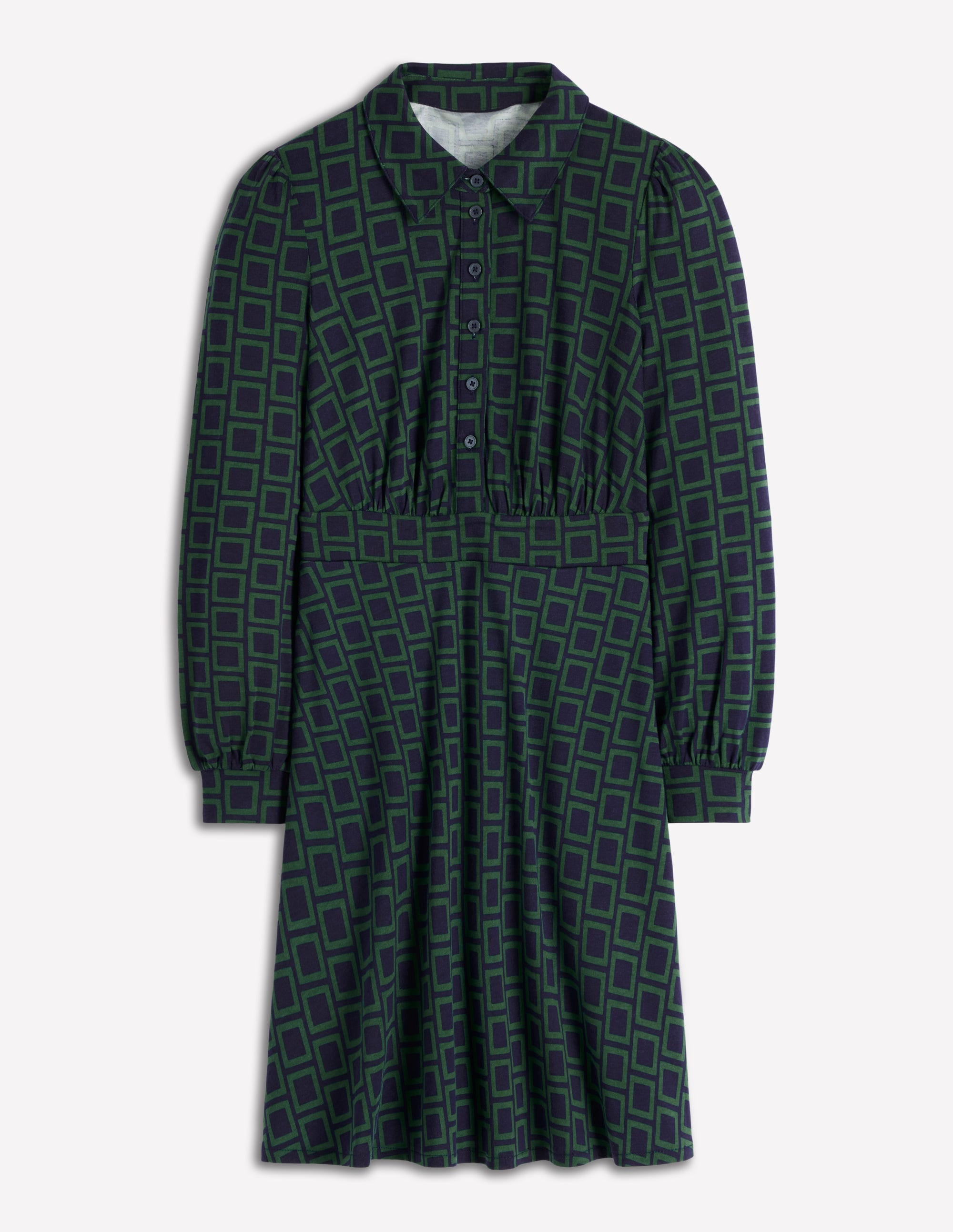 Orla Kurzes Jersey-Hemdblusenkleid-Dunkelgrün, Quadrat Geometrisch - Image 6