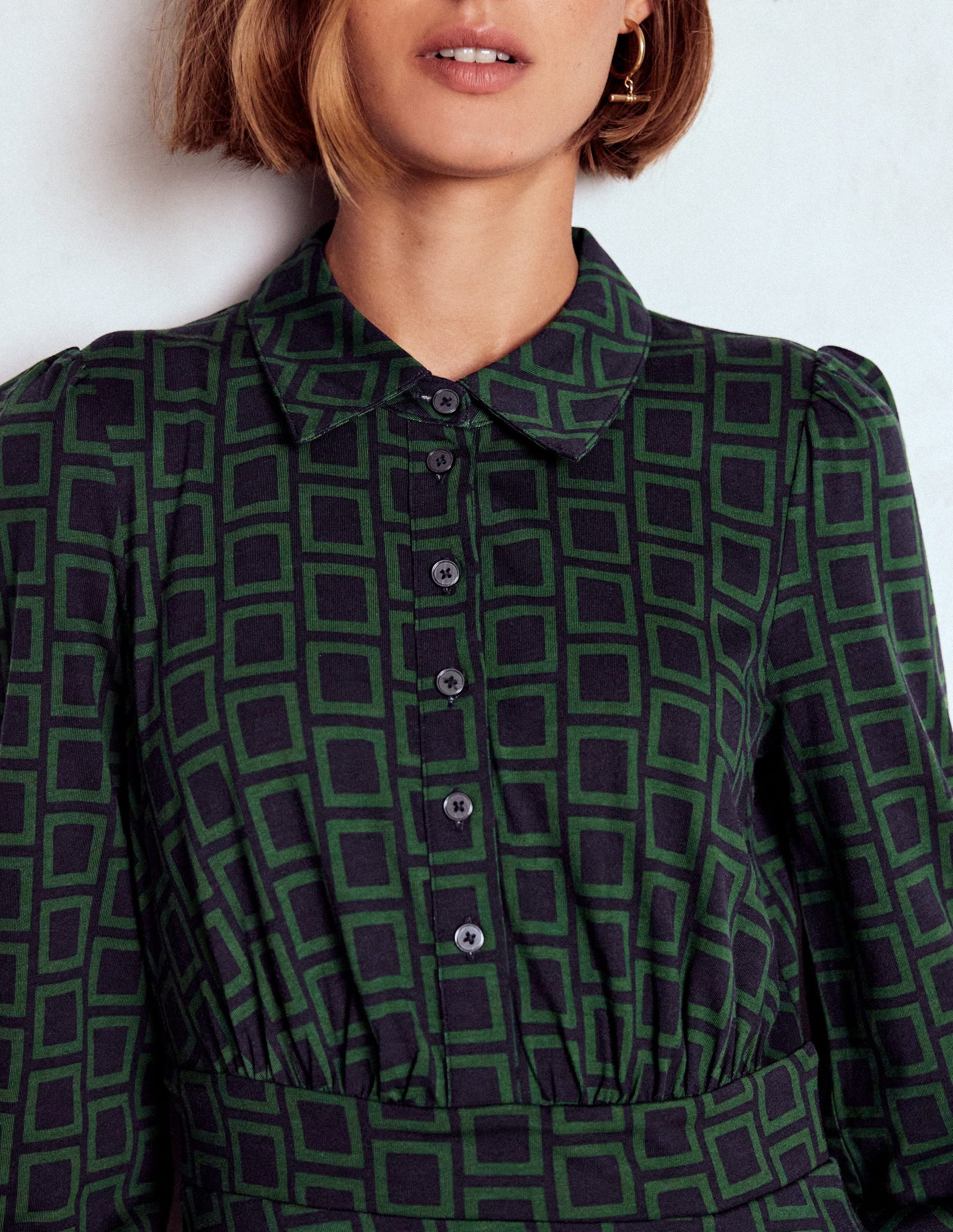 Orla Kurzes Jersey-Hemdblusenkleid-Dunkelgrün, Quadrat Geometrisch-2