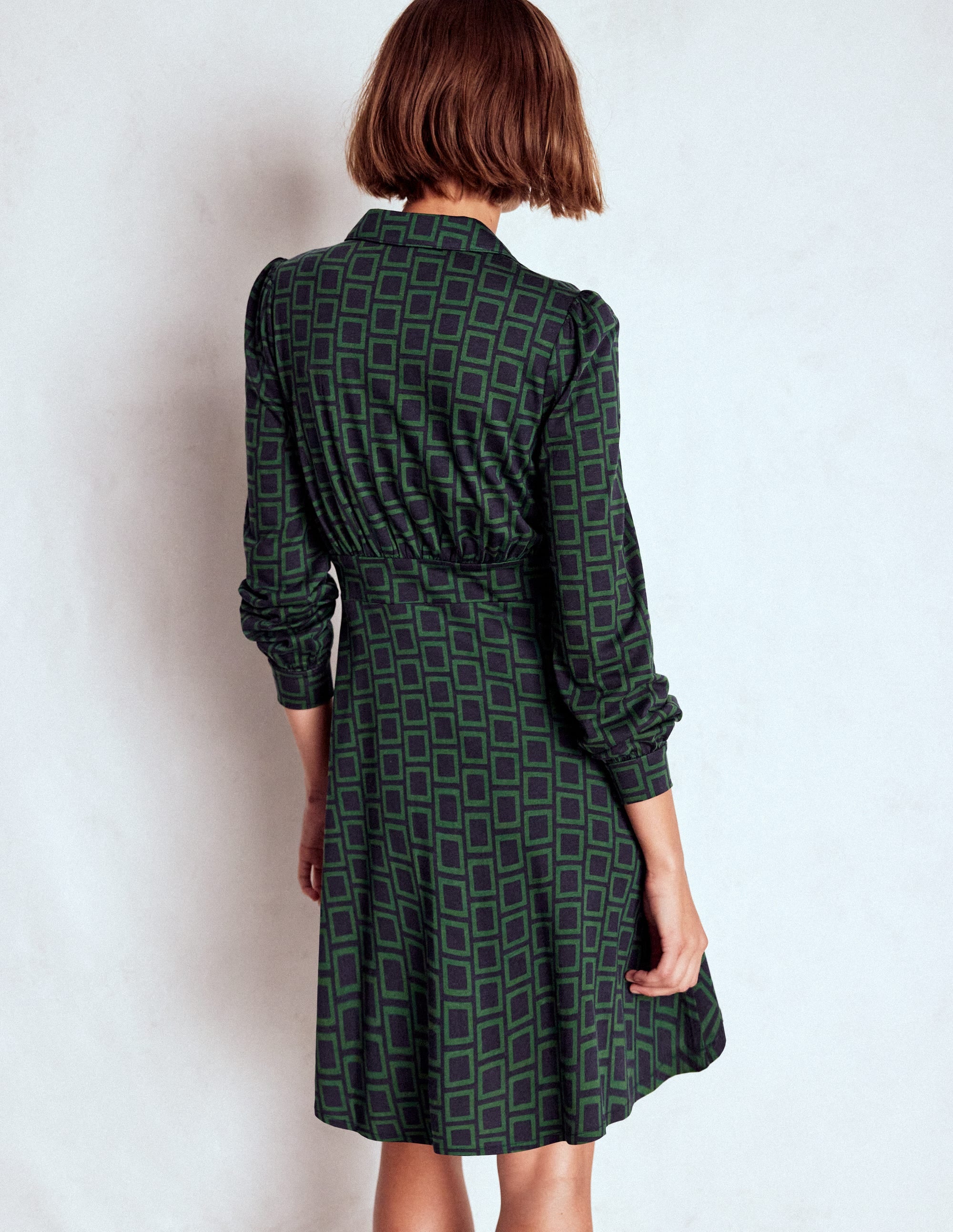Orla Kurzes Jersey-Hemdblusenkleid-Dunkelgrün, Quadrat Geometrisch - Image 3