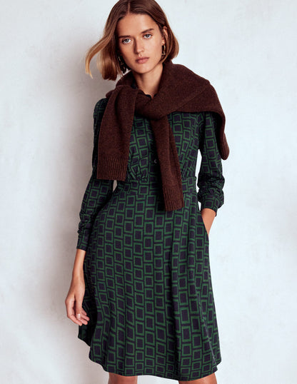 Orla Kurzes Jersey-Hemdblusenkleid-Dunkelgrün, Quadrat Geometrisch-4