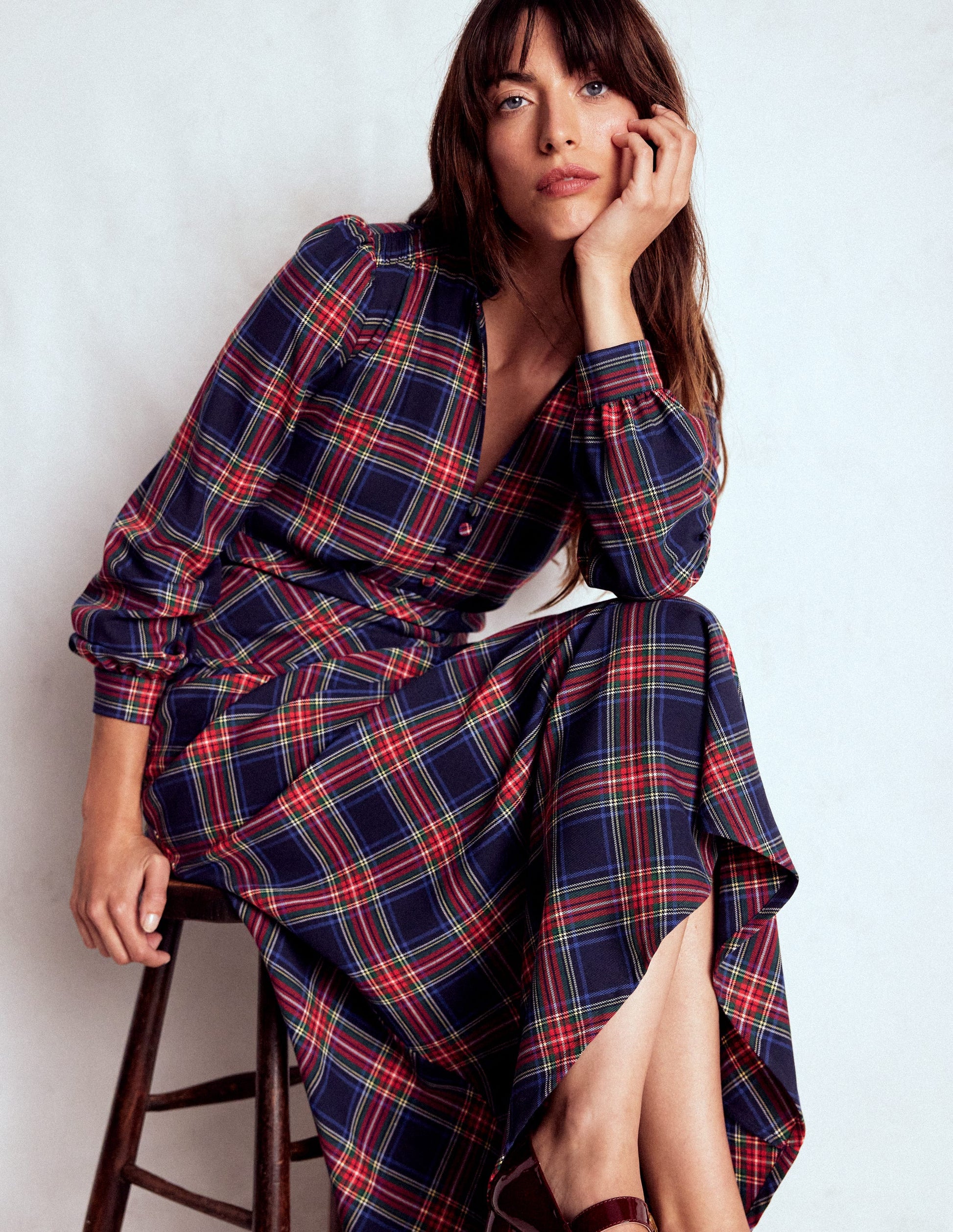 Robe Cassie style 40s à carreaux-Carreaux bleu marine, verts et