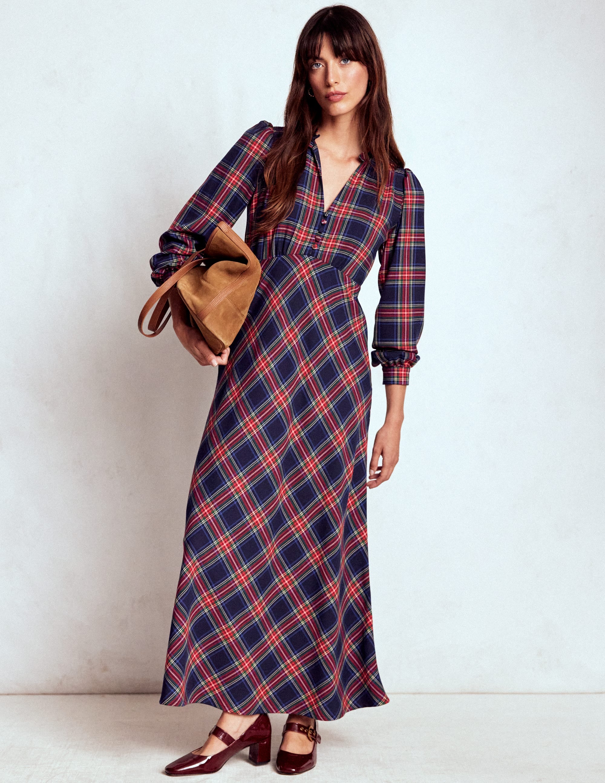 Cassie Check Tea Dress-Navy, Green and Red Check - Image 4
