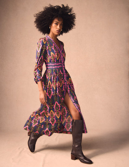 Natalia Langärmliges Teekleid-Französisches Marineblau, Ornamente-1