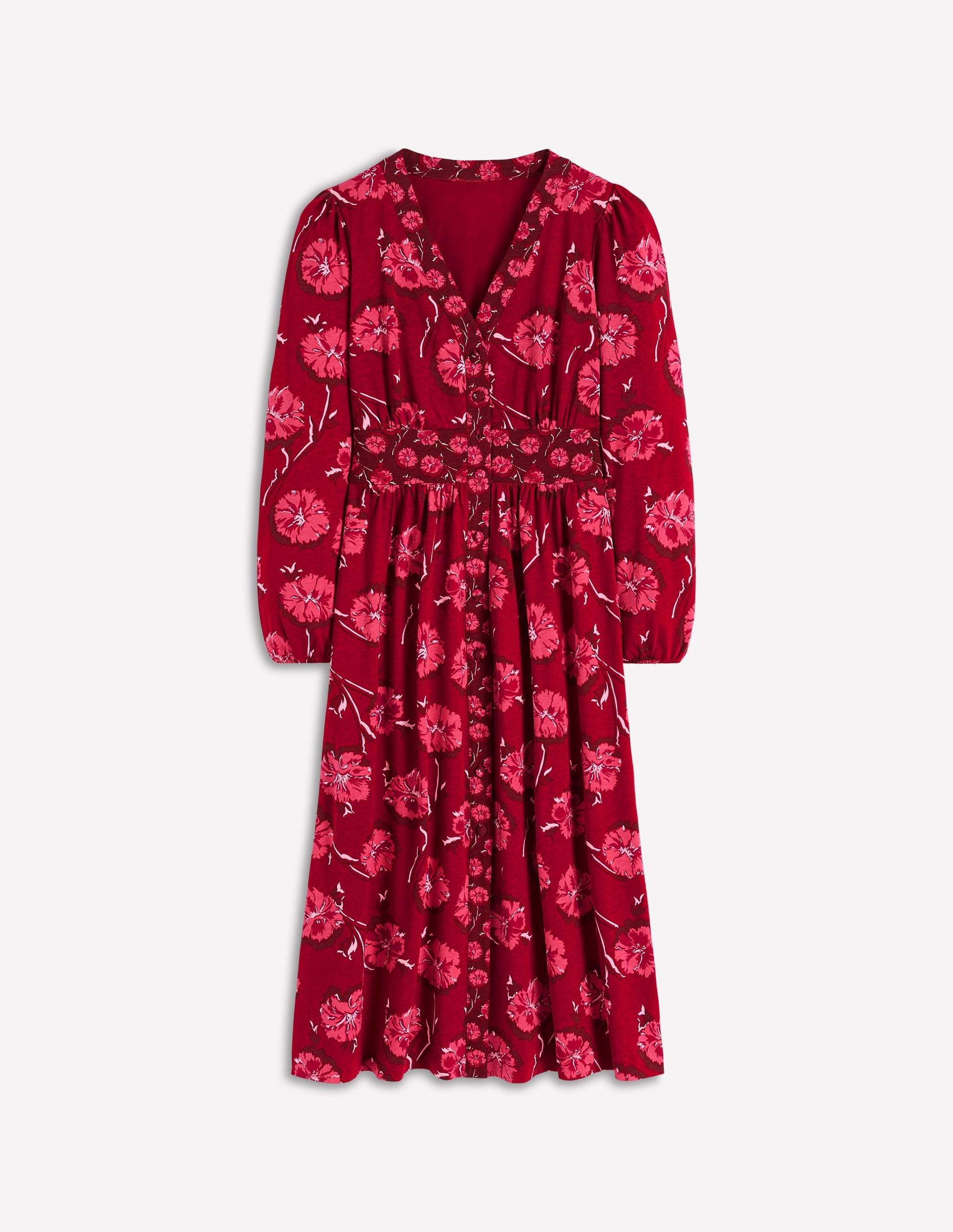 Robe Natalia style 40s à manches longues-Rouge, motif Delicate Carnation-7