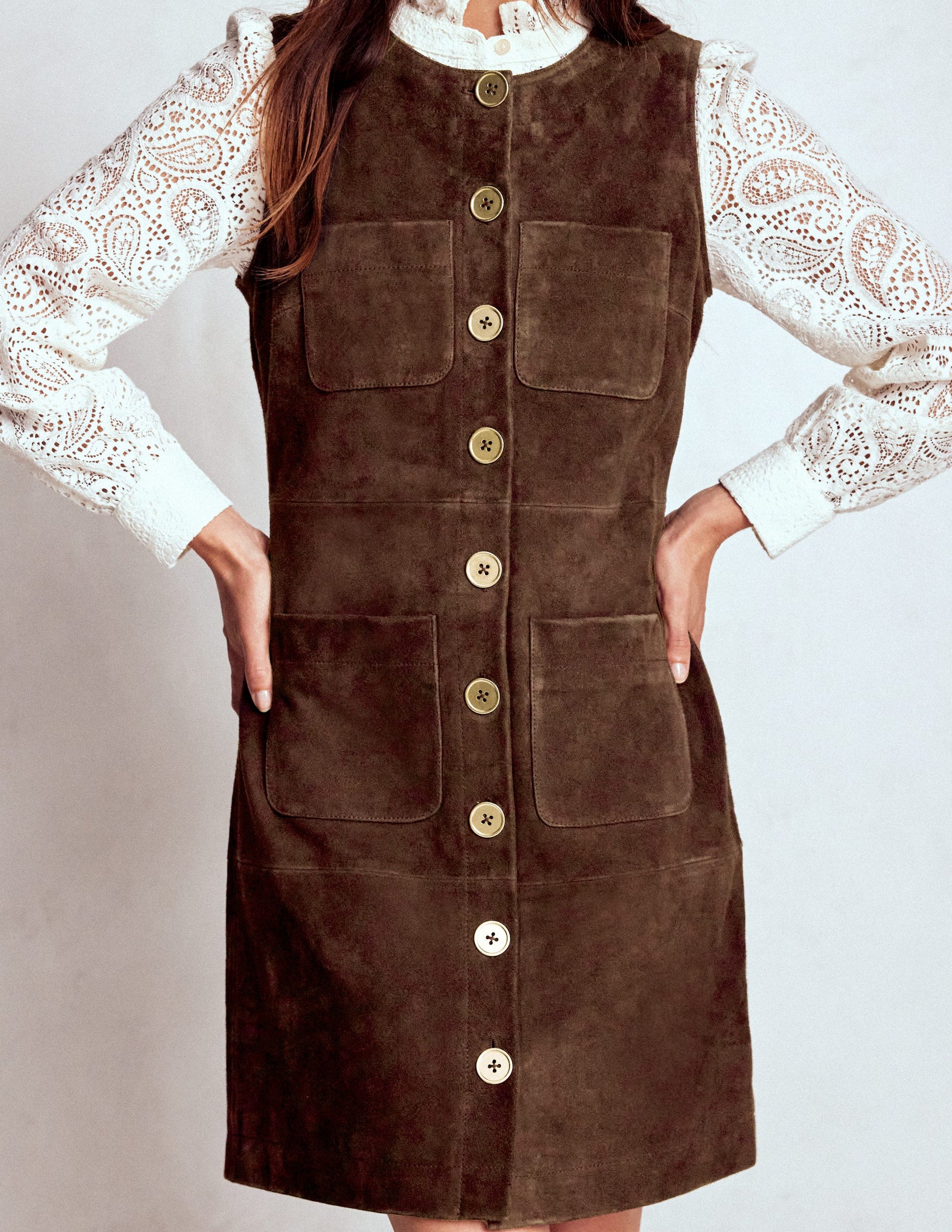 Evelyn Wildleder-Etuikleid-Dunkle Schokolade-4