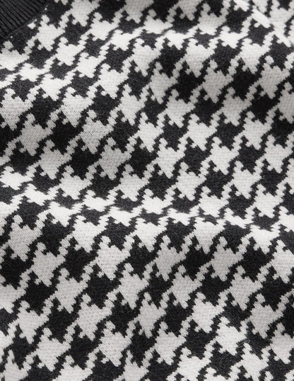 Maria Geknöpftes Strickkleid-Schwarz und Naturweiß Hahnentrittmuster-7