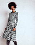 Robe Maria boutonnée en maille-Pied-de-poule noir et ivoire