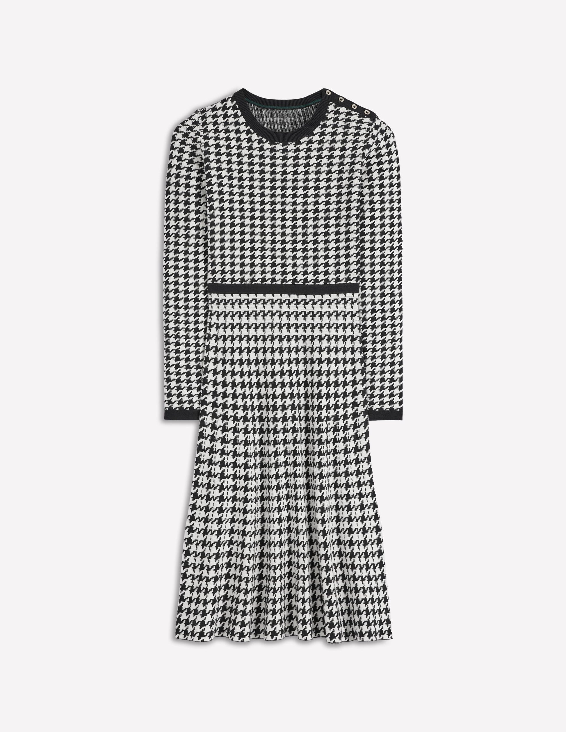 Maria Geknöpftes Strickkleid-Schwarz und Naturweiß Hahnentrittmuster-6