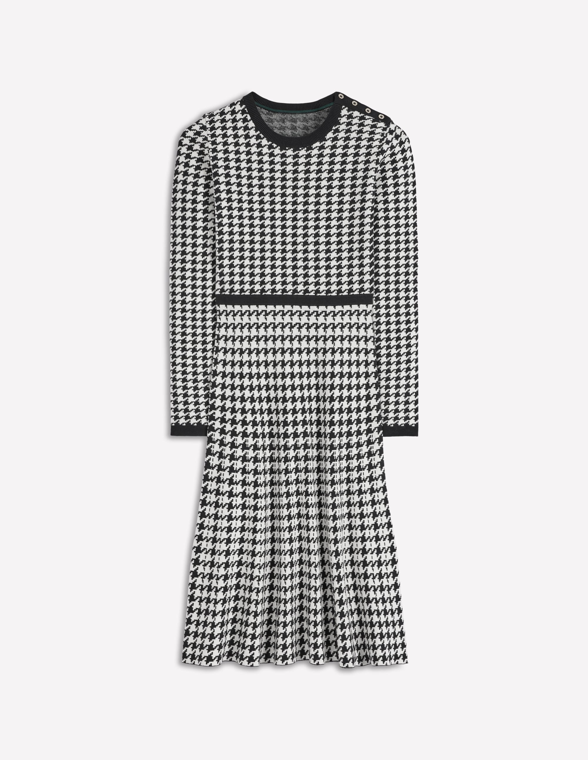 Robe Maria boutonnée en maille-Pied-de-poule noir et ivoire - Image 6