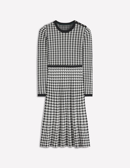 Maria Geknöpftes Strickkleid-Schwarz und Naturweiß Hahnentrittmuster-6