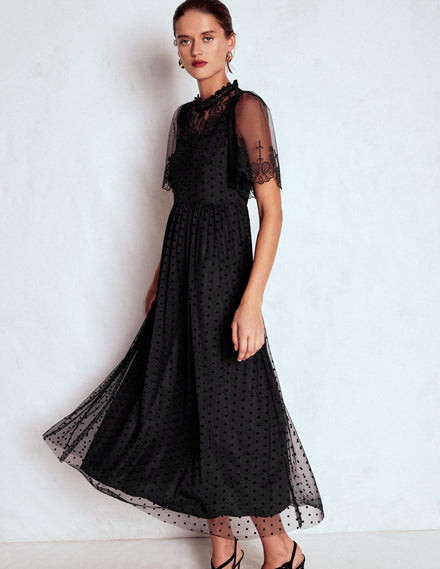 Besticktes Tüll-Partykleid-Schwarz
