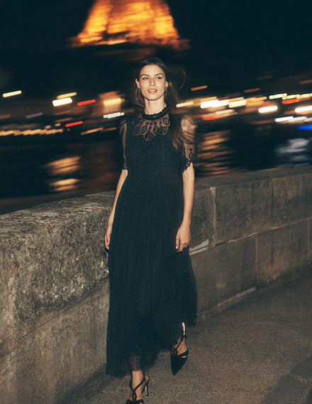 Besticktes Tüll-Partykleid-Schwarz