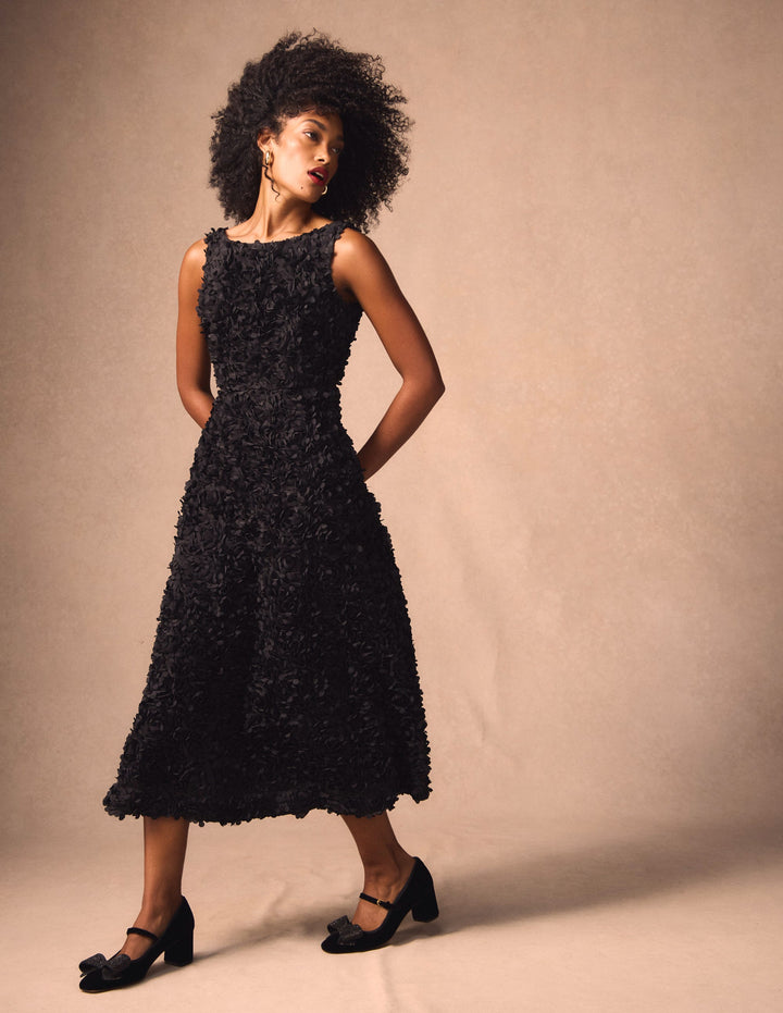 Scoop Back Fit and Flare Dress-Black