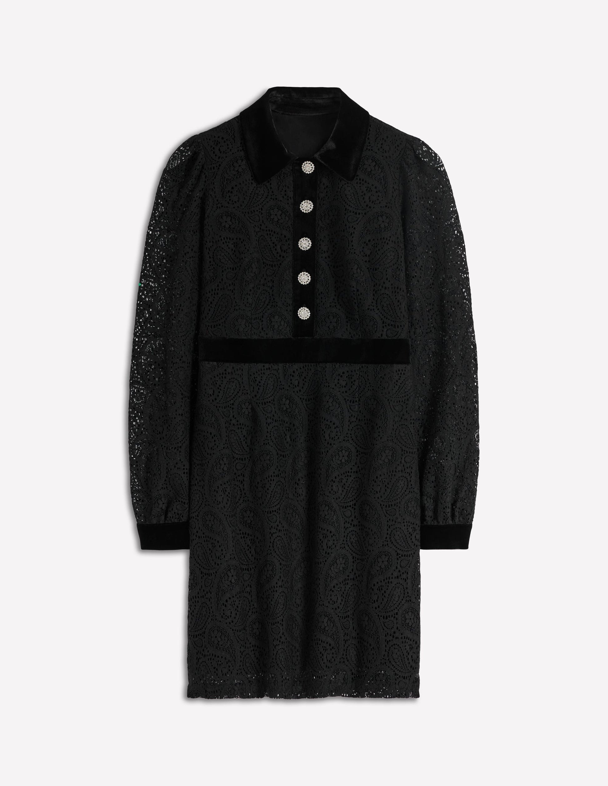 Spitzenkleid mit Knöpfen und Kragen-Schwarz-6