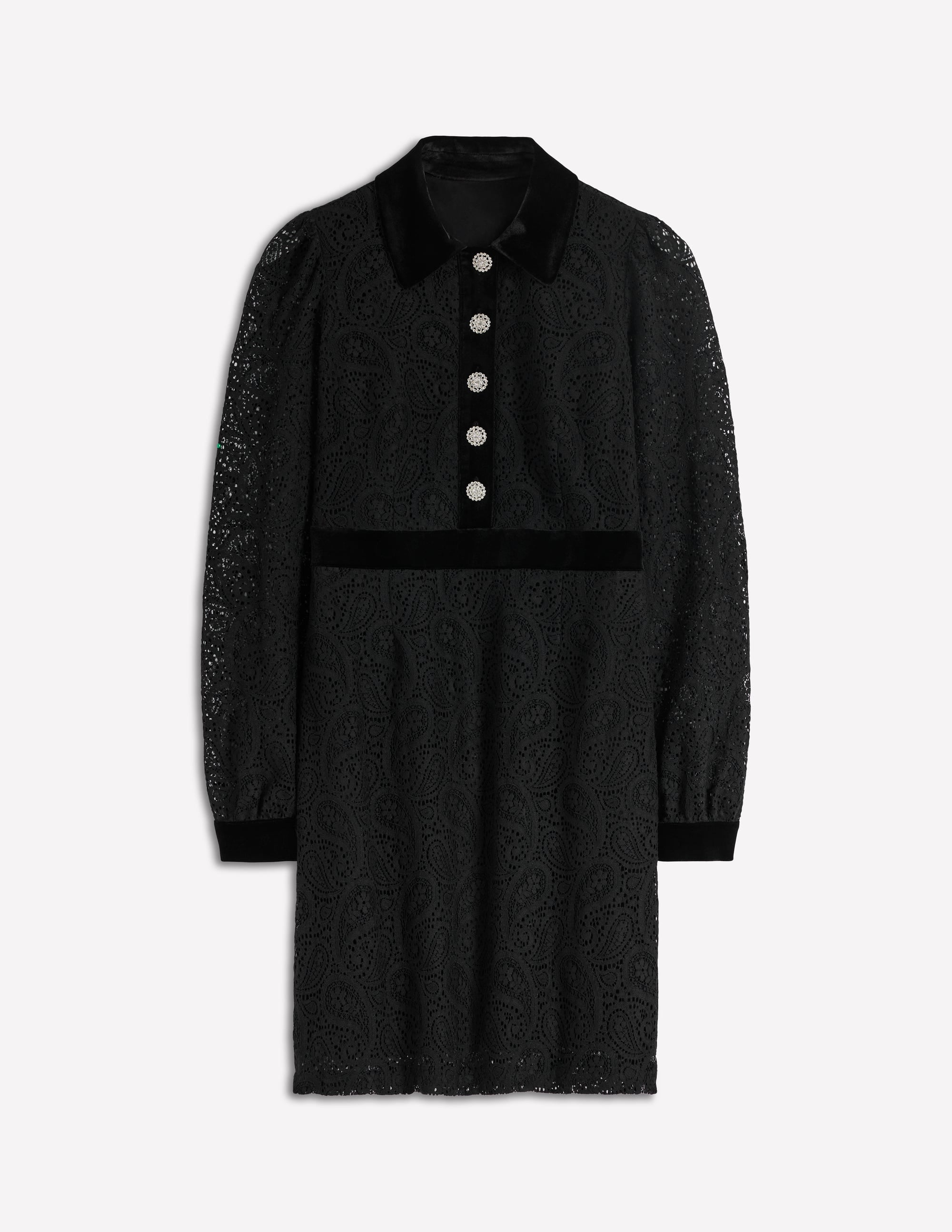 Spitzenkleid mit Knöpfen und Kragen-Schwarz - Image 6