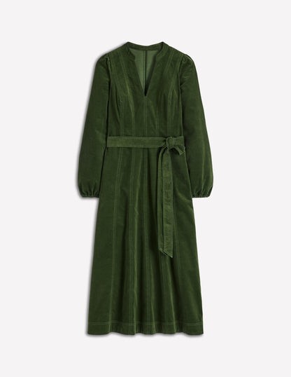 Robe midi Ros en velours côtelé à empiècements-Sapin vert-6