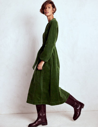 Robe midi Ros en velours côtelé à empiècements-Sapin vert-1