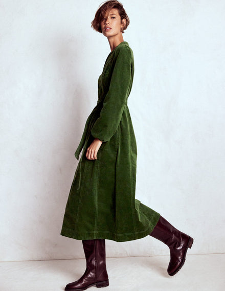 Ros Cord-Midikleid mit Einsätzen-Grüne Fichte