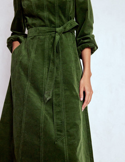 Ros Cord-Midikleid mit Einsätzen-Grüne Fichte