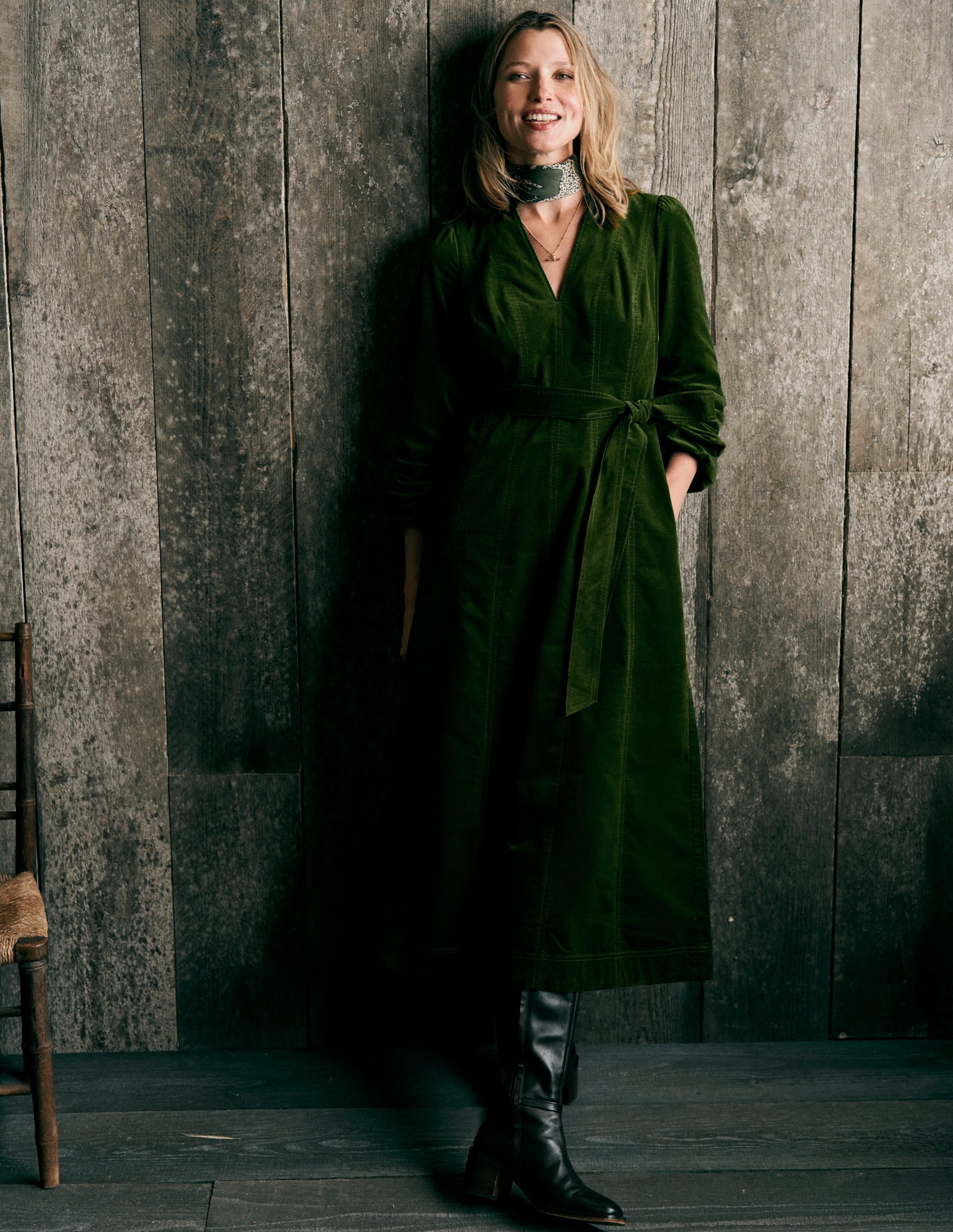 Ros Cord-Midikleid mit Einsätzen-Grüne Fichte - Image 2