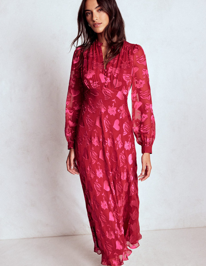 Cassie Midi-Dévoré-Teekleid-Rosa Pfingstrose, Zartes Medley