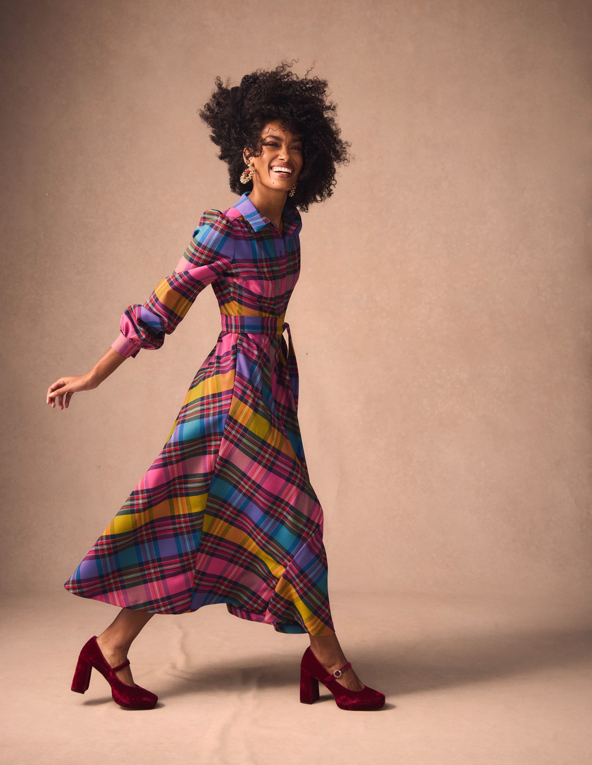 Vivienne Kariertes Midikleid-Bunt, Deckenkaro - Image 1