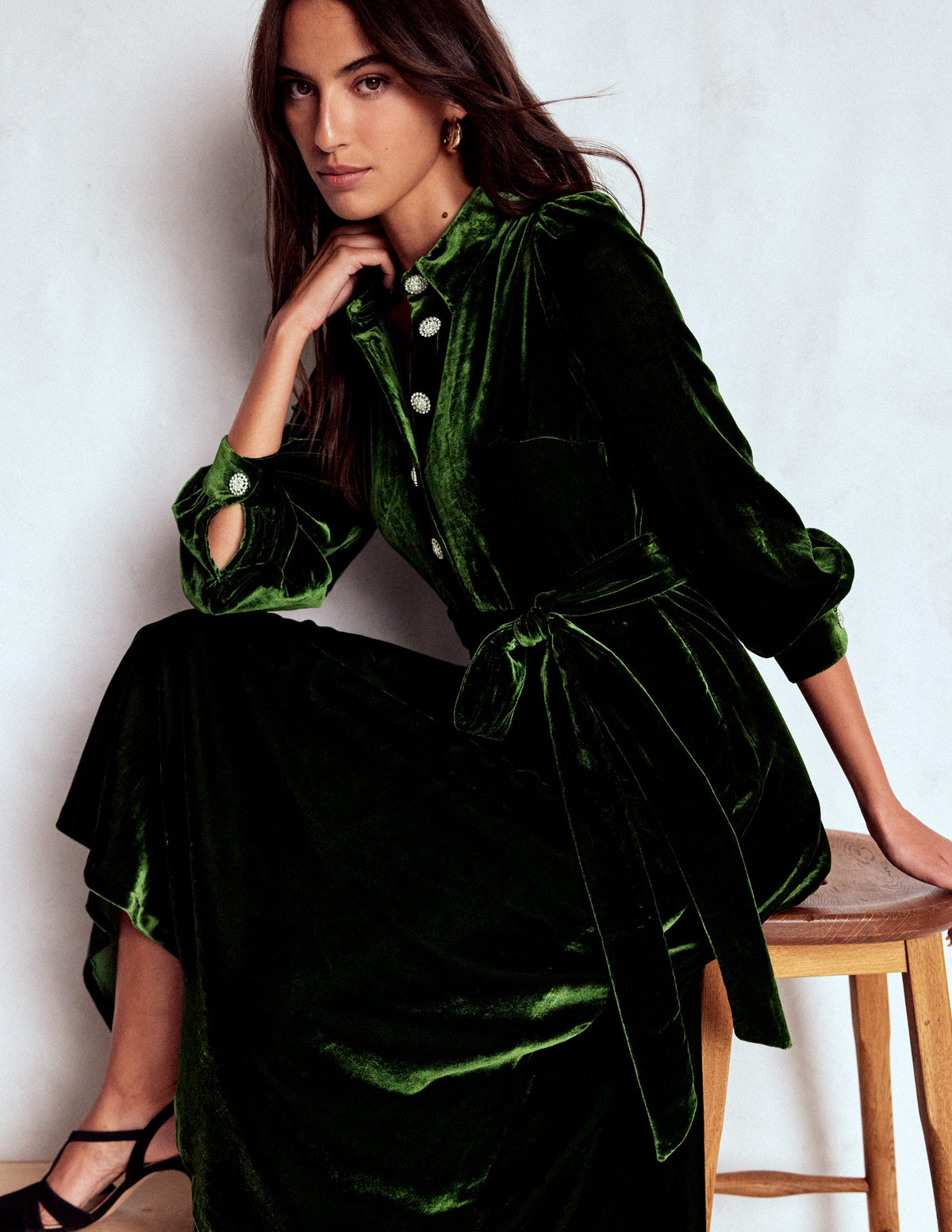 Robe midi Vivienne en velours-Sapin vert - Image 1