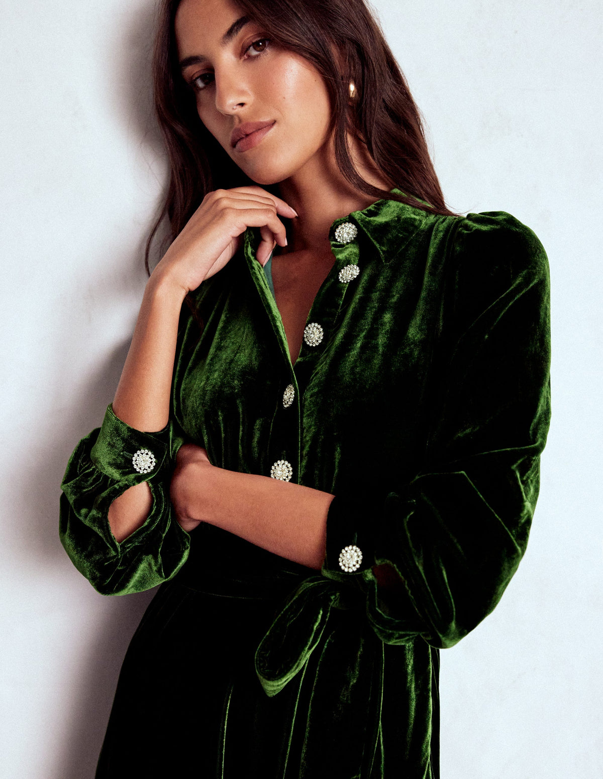 Robe midi Vivienne en velours-Sapin vert - Image 2
