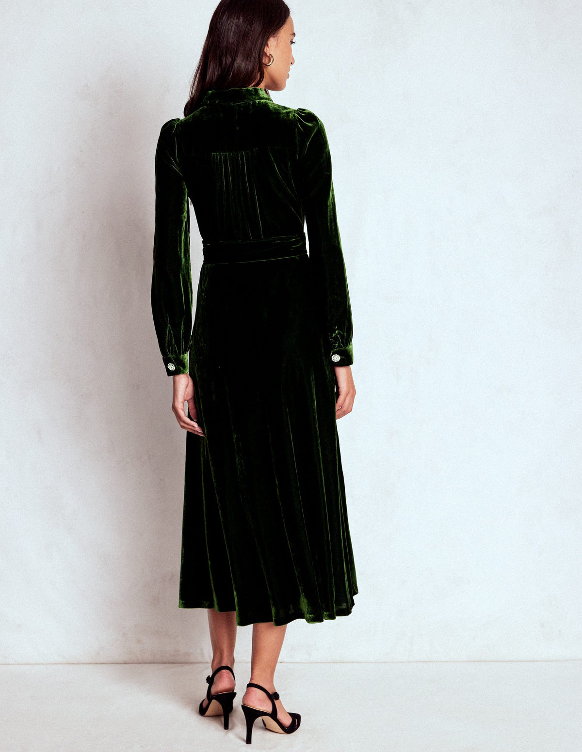 Robe midi Vivienne en velours-Sapin vert - Image 3