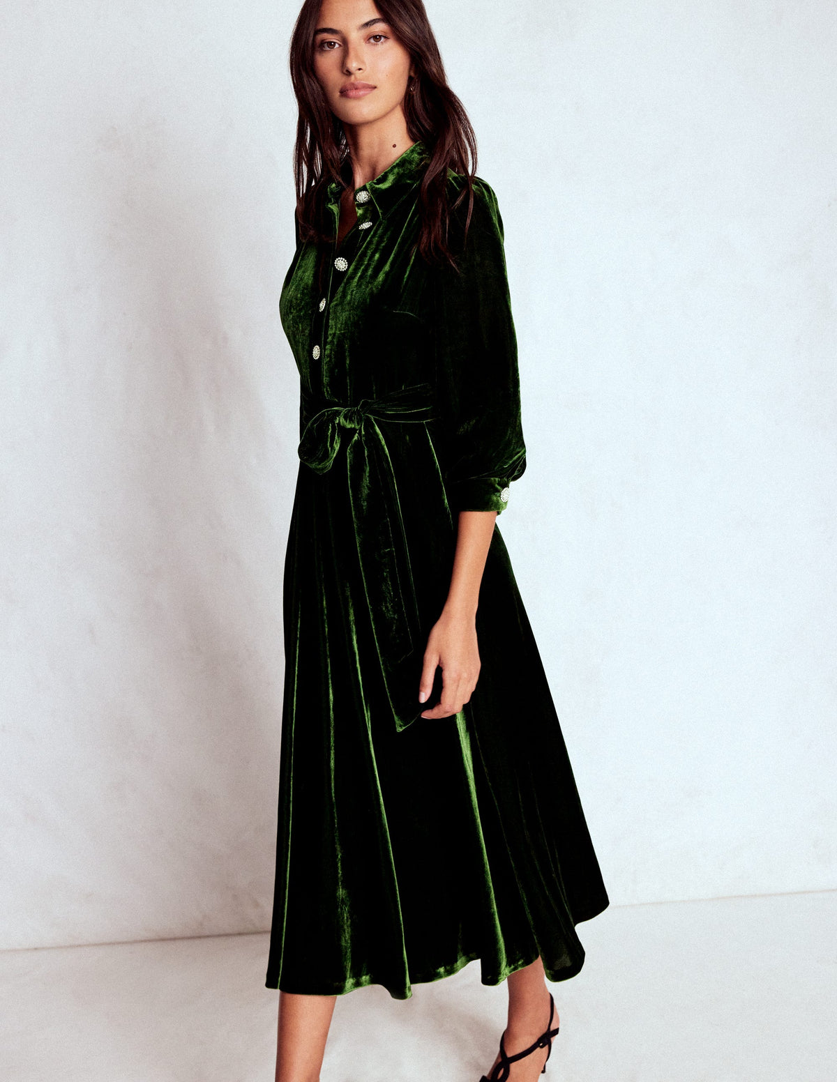 Robe midi Vivienne en velours-Sapin vert - Image 4