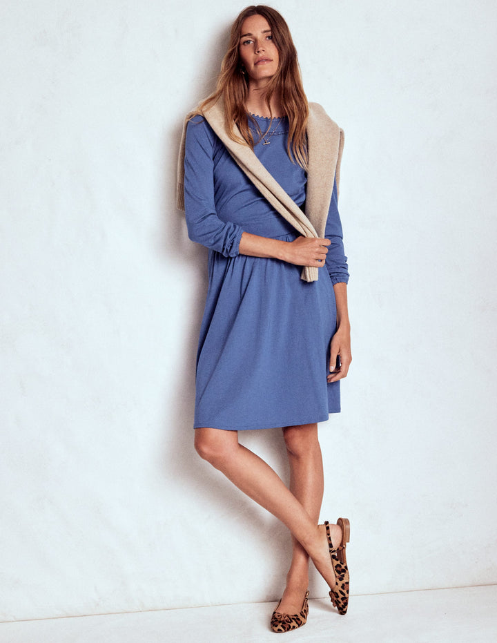 Robe courte Mila en jersey-Bleu denim