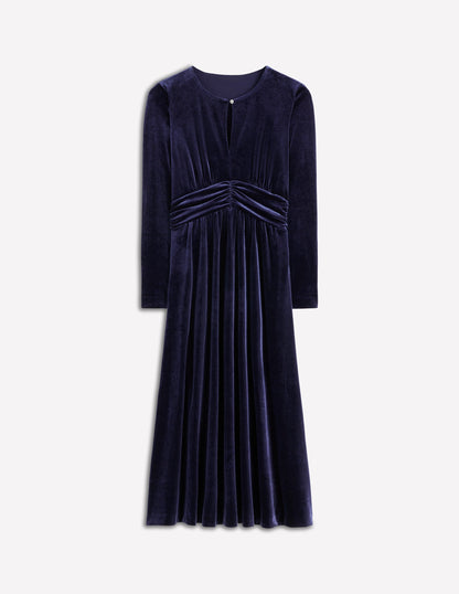 Tilda Midikleid aus Samt-Marineblau-7