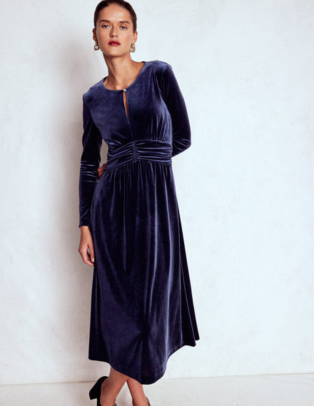 Robe midi Tilda en velours-Bleu marine