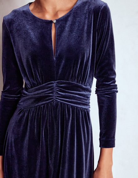 Robe midi Tilda en velours-Bleu marine
