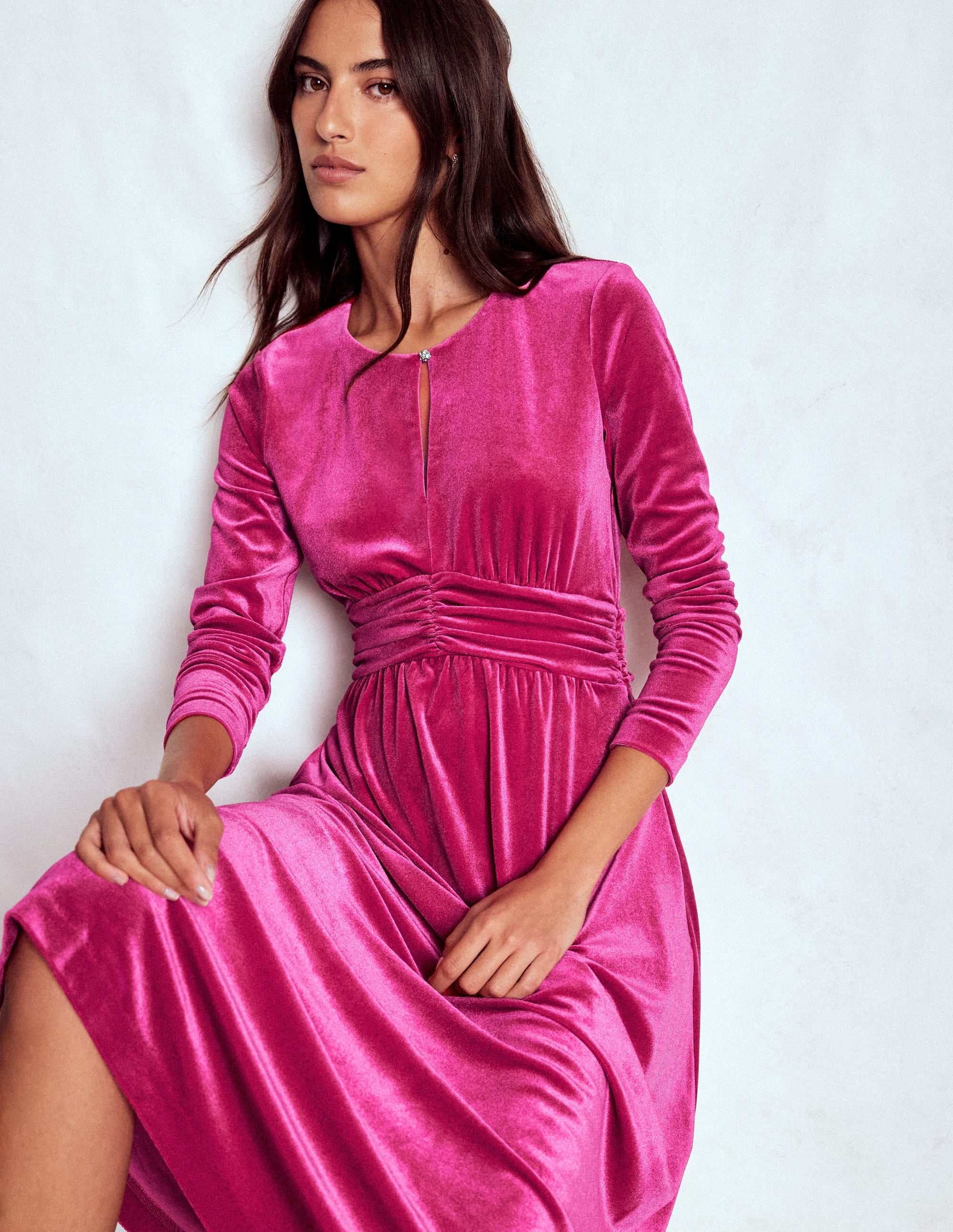 Tilda Midikleid aus Samt-Kräftiges Rosa - Image 1