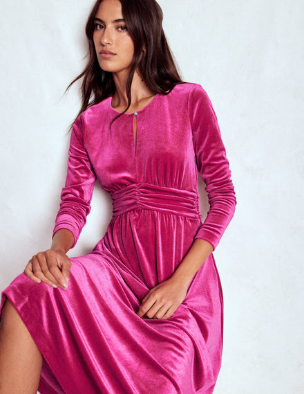 Robe midi Tilda en velours-Rose éclatant
