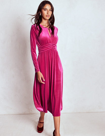 Tilda Midikleid aus Samt-Kräftiges Rosa-6