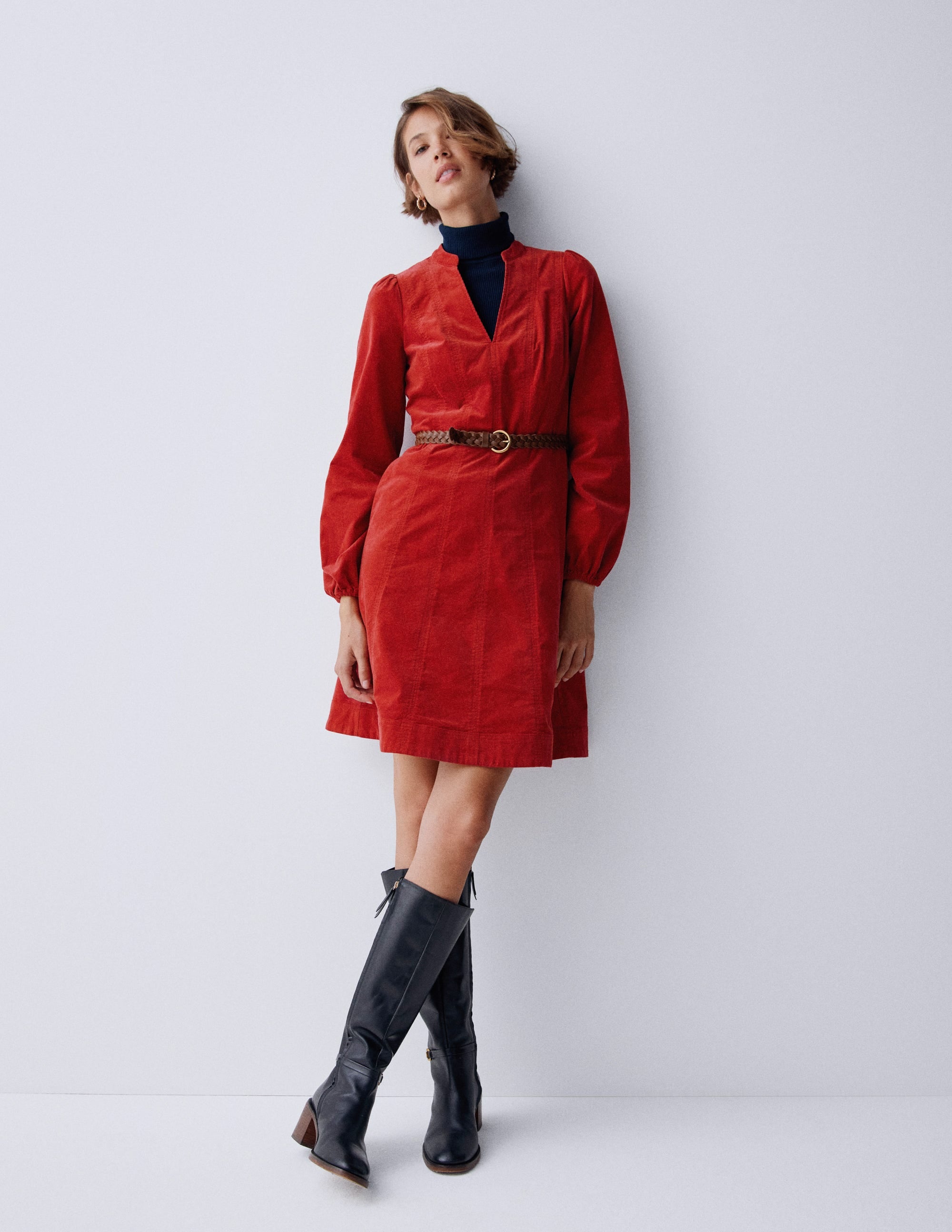Ros Kurzes Cordkleid mit Einsätzen-Purpurrot - Image 6