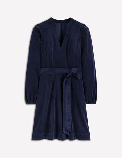 Ros Panelled Cord Short Dress-Navy-6