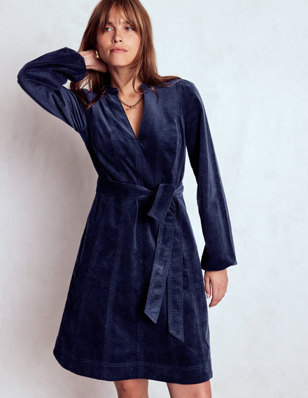 Robe courte Ros en velours côtelé à empiècements-Bleu marine